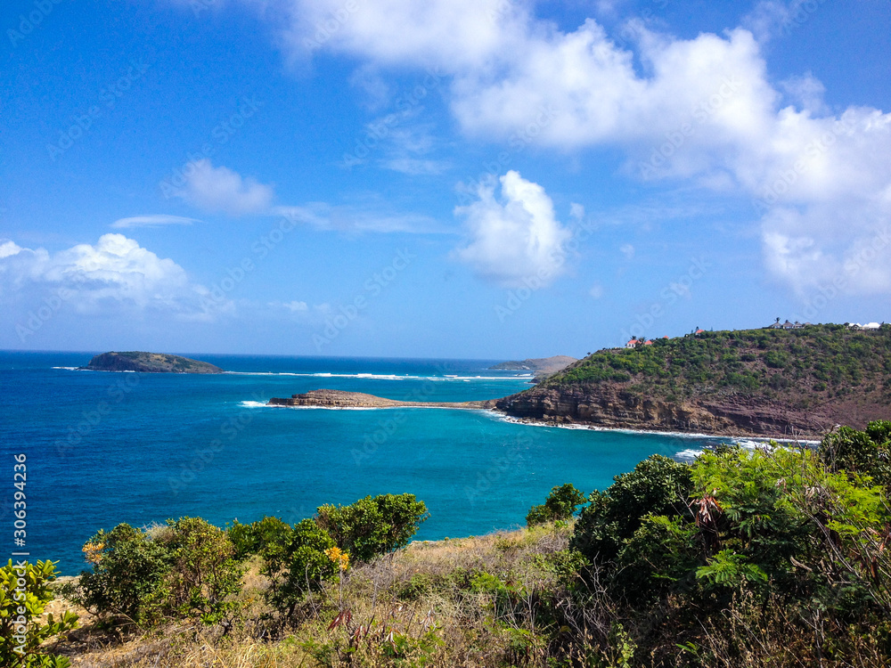 Beautiful landscape in St. Barth with ocean view from the mountain