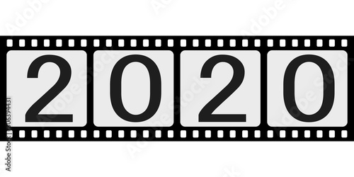 banner 2020 happy new year retro style photo film slide, vector photo film negative slide 2020