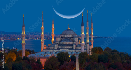 Photography Blue Mosque (Sultanahmet Camii) at dusk, Istanbul, Turkey Elements of this imag
