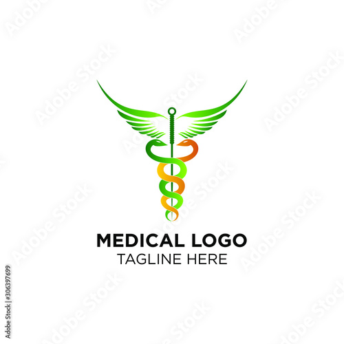 medical with caduceus symbol logo templates