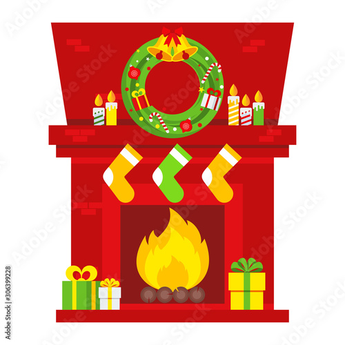 Christmas fireplace scene.