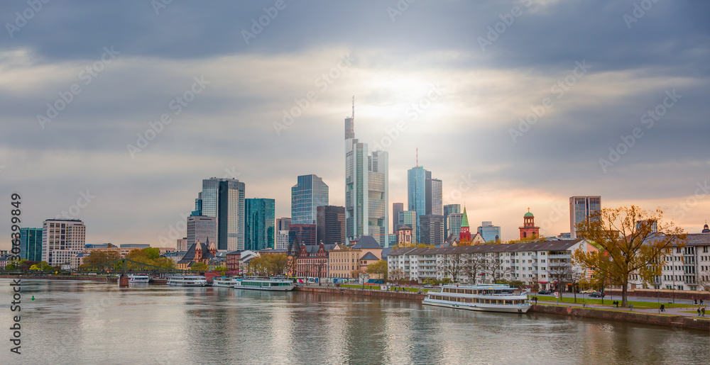 Fototapeta premium Skyline of Frankfurt at sunset -Frankfurt, Germany - Frankfurt is financial center of the Germany