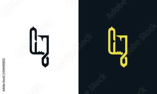 Minimalist luxury line art letter DJ logo. This logo icon incorporate with two Arabic letter in the creative way. It will be suitable for Royalty and Islamic related brand or company. 
