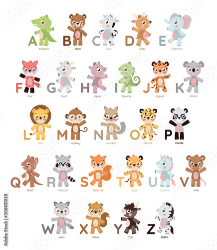 Fototapeta Naklejka Na Ścianę i Meble -  Cute animal alphabet for letter education