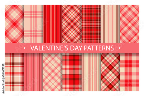 Plaid pattern seamless ornate. Set valentines day vector background. Fabric texture collection.