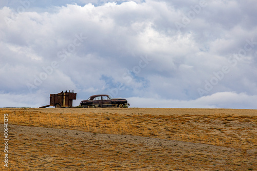 Abandoned Vintage Automobile in a Field in Wyoming