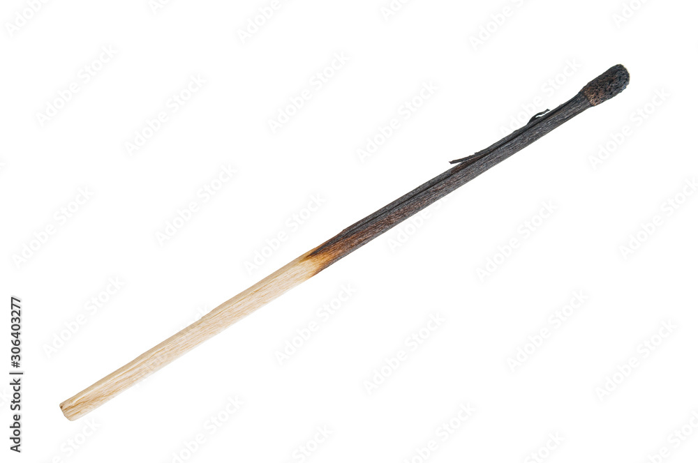 Burnt match stick close up isolated on white background Burnt match stick close up isolated on white background