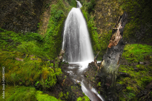Long exposure of flowing water at Wahkeena Falls in Oregon