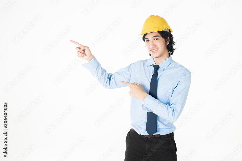 engineering Man wearing yellow helmet on white engineering Man wearing yellow helmet on white