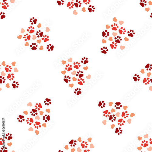 Animal paw print seamless pattern background. Business flat vector illustration. Dog or cat pawprint sign symbol pattern.