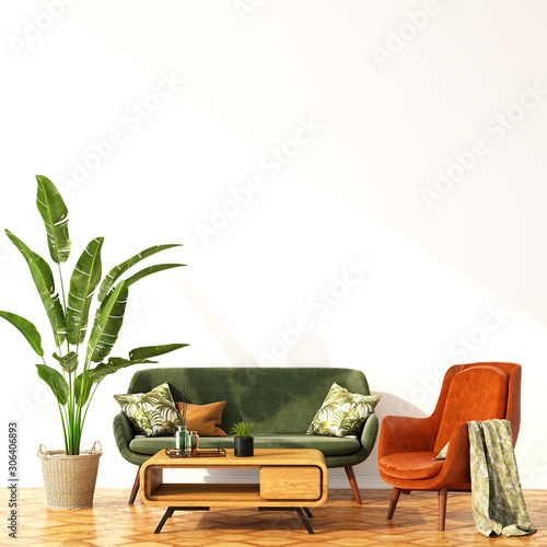 interior design for color trend 2020,3d rendering,3d illustration