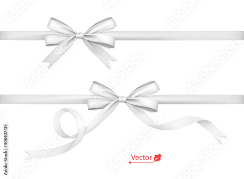 White bows with horizontal ribbons. Isolated. Vector bow.