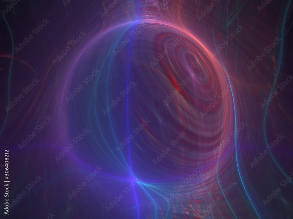 Fototapeta premium Abstract Spherical Shape 3D Illustration - Colorful gradients of light warped into the shape of a sphere. Brilliant glowing lights, blue and purple neon gradients.