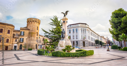 Abruzzo region city square in Italy, Vasto with the Statue in Piazza Gabriele Rossetti square photo