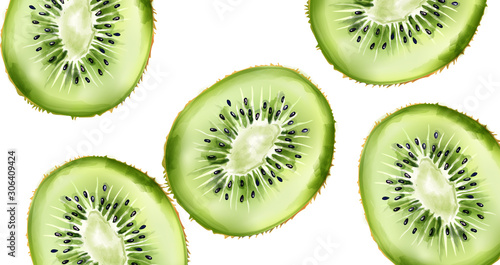 Green watercolor sliced kiwi fruit. Healthy food vector