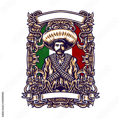 Emiliano zapata mexico, vector illustration