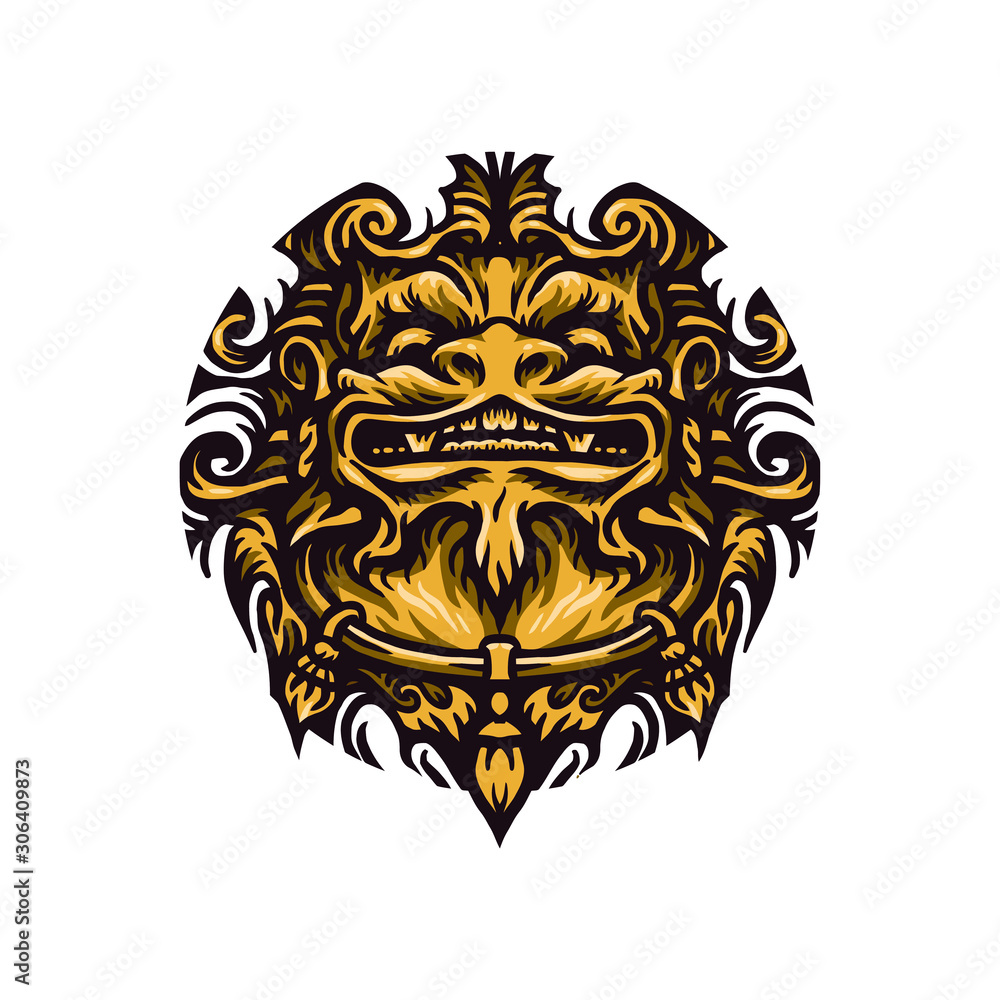 Hand drawing style with a foo dog object use simple colors Hand drawing style with a foo dog object use simple colors