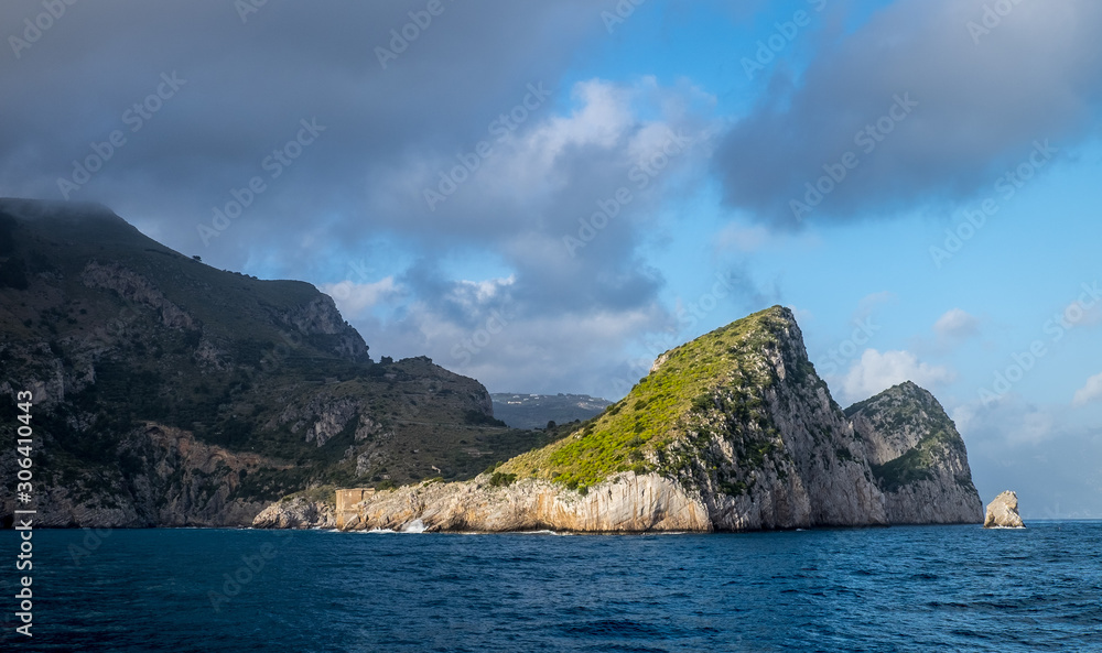 Rock formations along the Amalfi Coast near Positano Italy