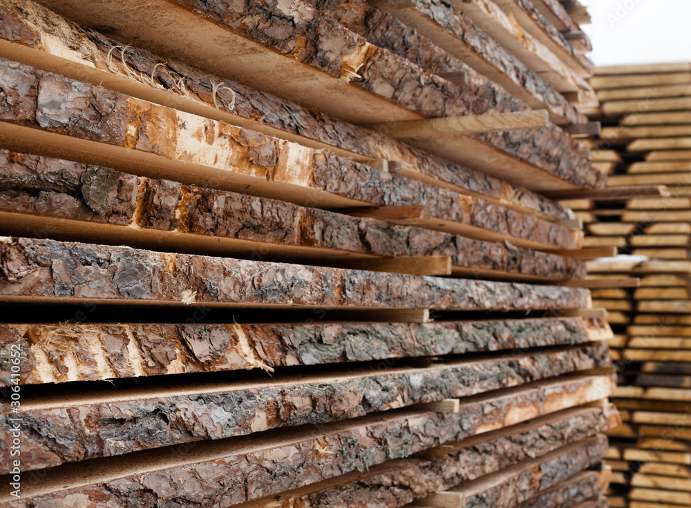 Wooden planks. Air-drying timber stack. Wooden planks. Air-drying timber stack.