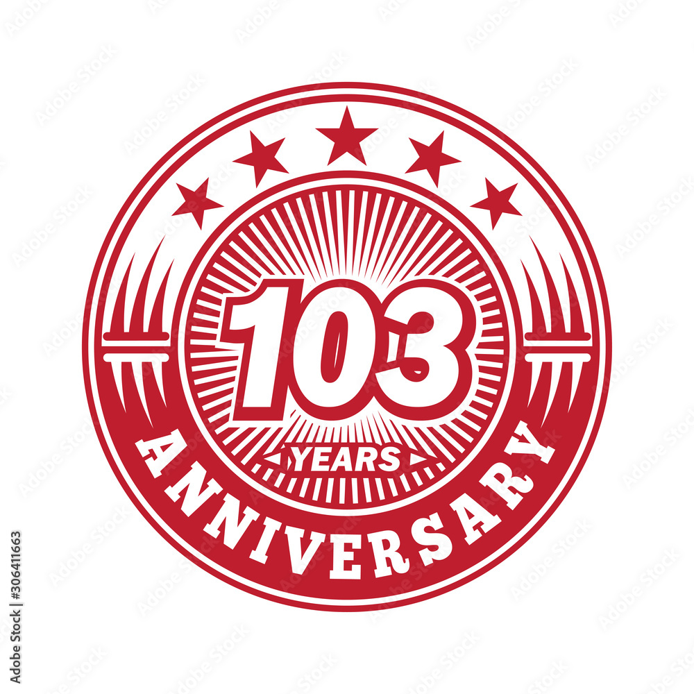 103 years logo. One hundred three years anniversary celebration logo design. Vector and illustration. 103 years logo. One hundred three years anniversary celebration logo design. Vector and illustration.
