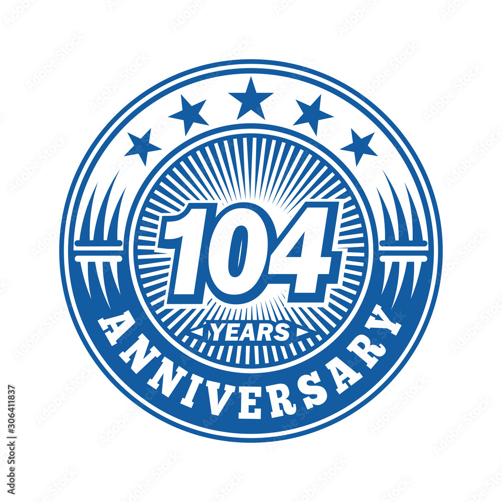 104 years logo. One hundred four years anniversary celebration logo design. Vector and illustration. 104 years logo. One hundred four years anniversary celebration logo design. Vector and illustration.