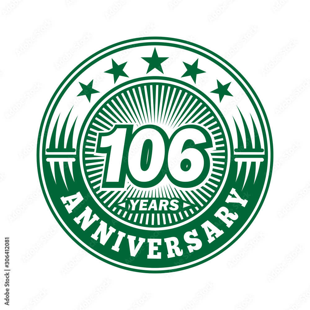 106 years logo. One hundred six years anniversary celebration logo design. Vector and illustration.
