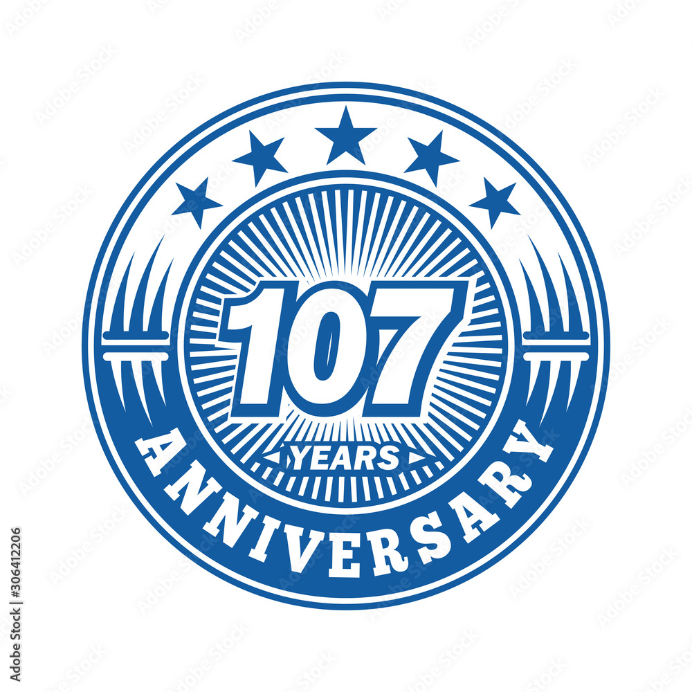 107 years logo. One hundred seven years anniversary celebration logo design. Vector and illustration.