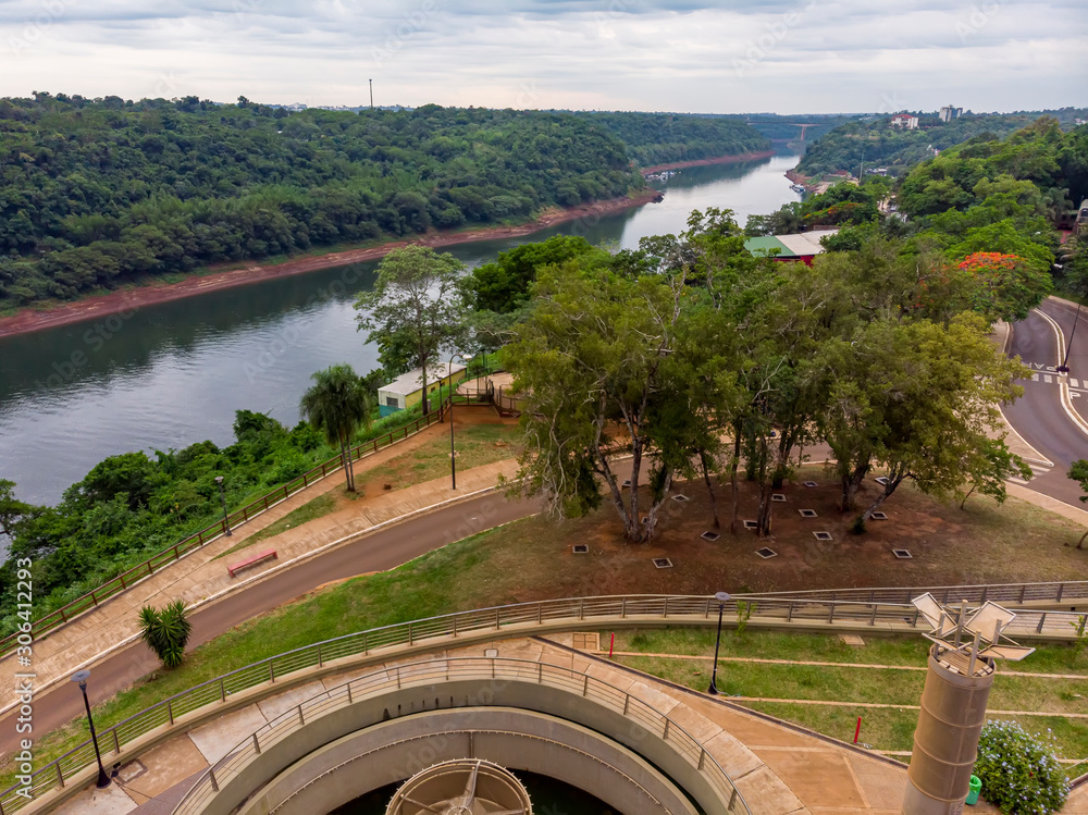 Foto Aérea Triplice Fronteira Brasil Argentina Paraguai Stock Photo