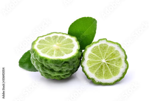 fresh bergamot fruit with leaf isolated on white background