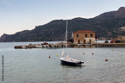 View of the embankment a small seaside town Plytra (Peloponnese, Greece) photo