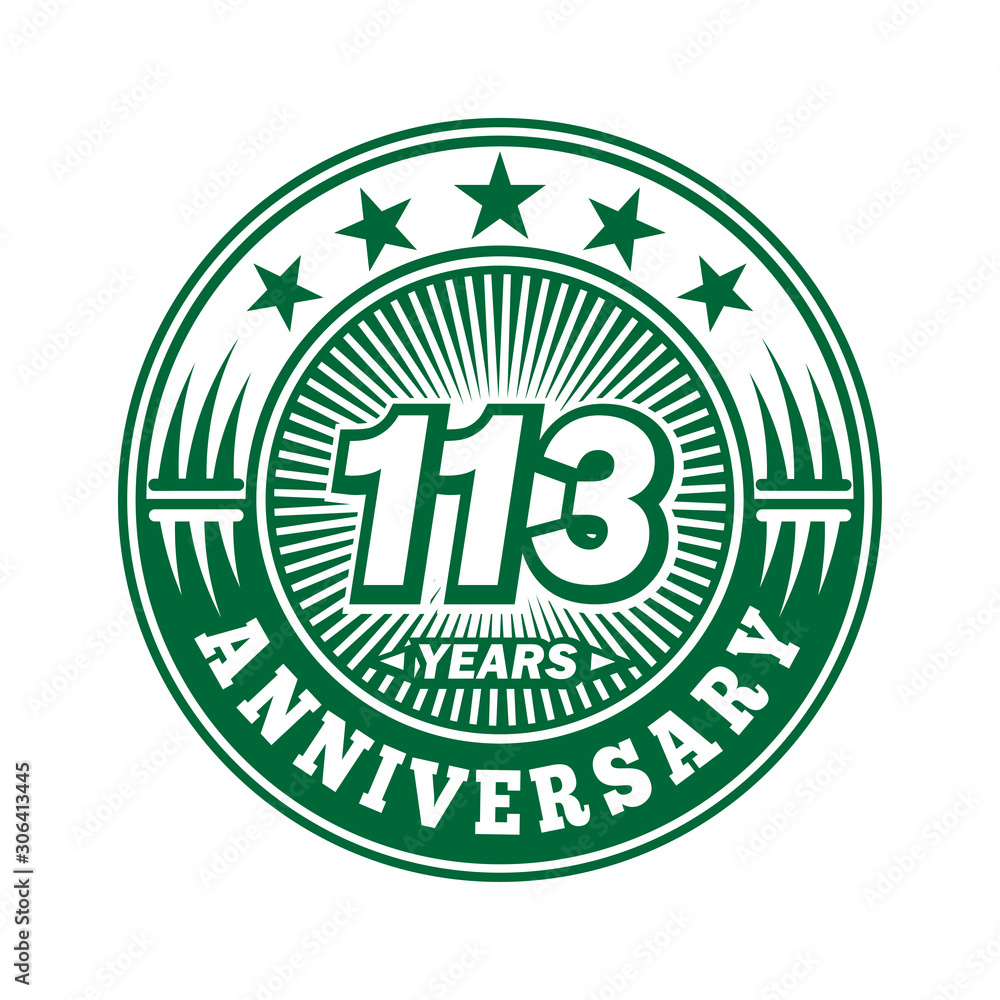 113 years logo. One hundred thirteen years anniversary celebration logo design. Vector and illustration.
