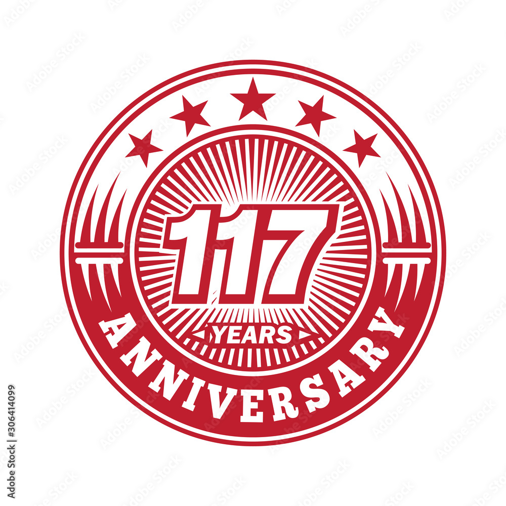 117 years logo. One hundred seventeen years anniversary celebration logo design. Vector and illustration.