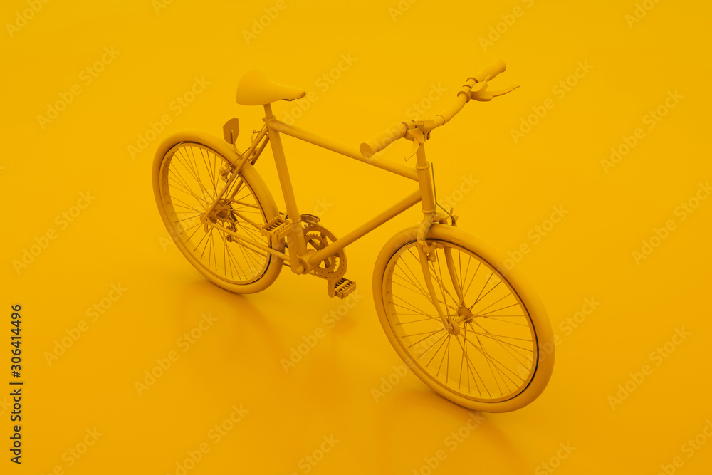 Fototapeta premium Yellow Bicycle. Minimal idea concept. 3d illustration