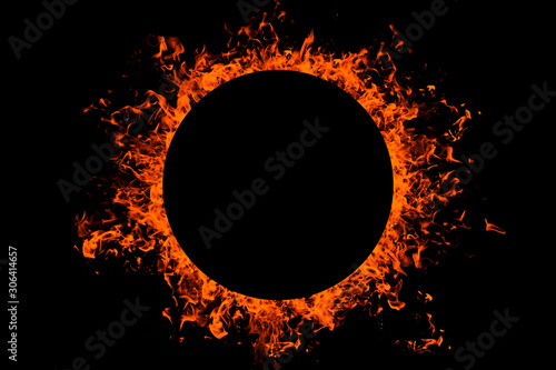 Abstract circle made of fire on a black background