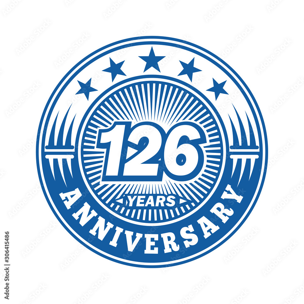 126 years logo. One hundred twenty six years anniversary celebration logo design. Vector and illustration.