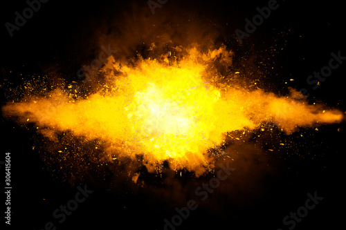 Bright explosion with splinters on a black background