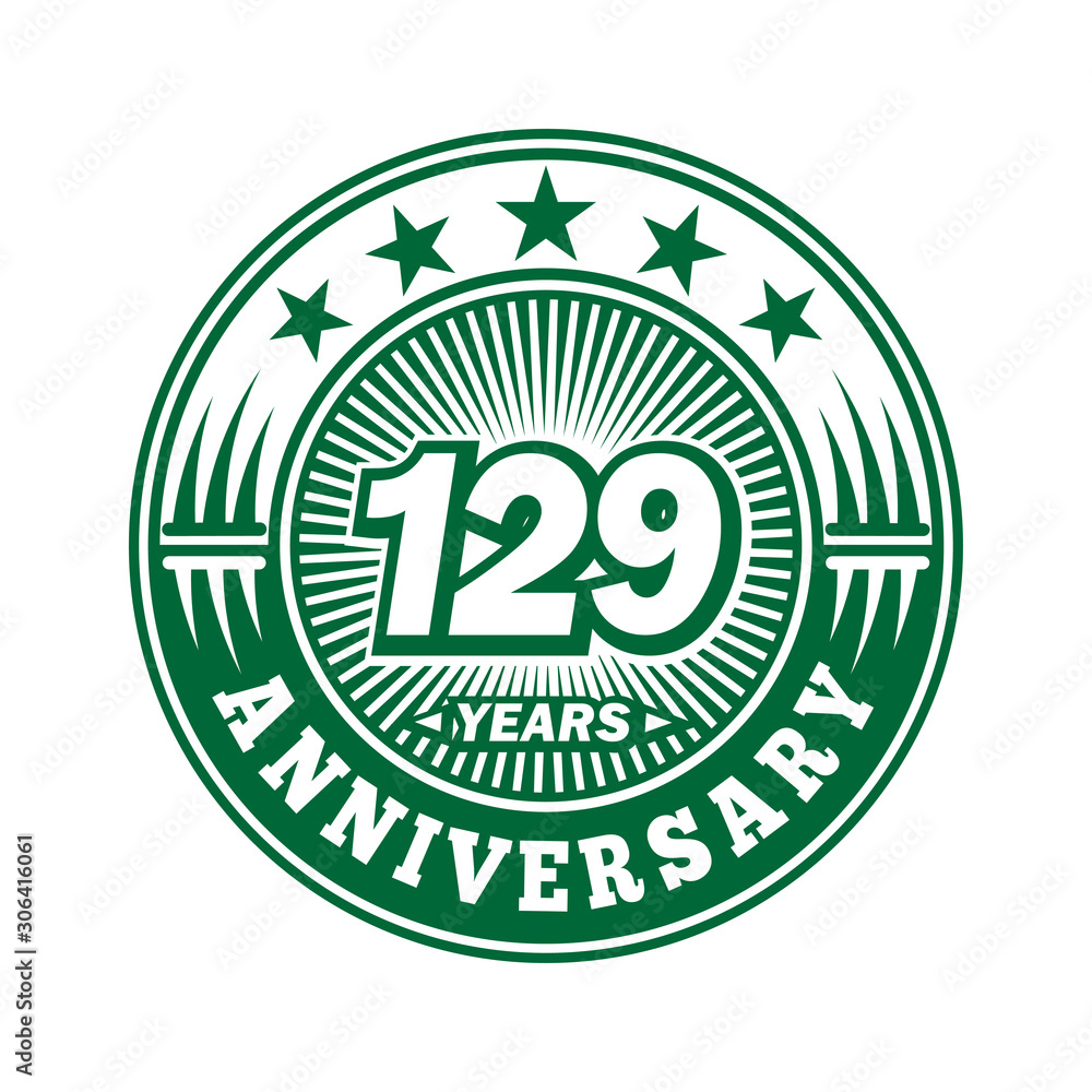 129 years logo. One hundred twenty nine years anniversary celebration logo design. Vector and illustration.