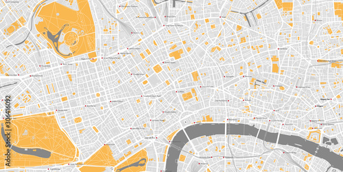 Detailed map of central London, UK with labelled tube stations
