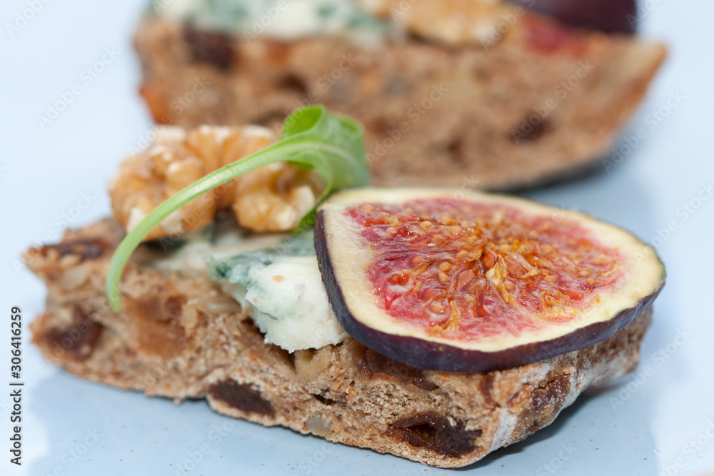 Tasty open sandwiches with fig fruits. Tasty open sandwiches with fig fruits.