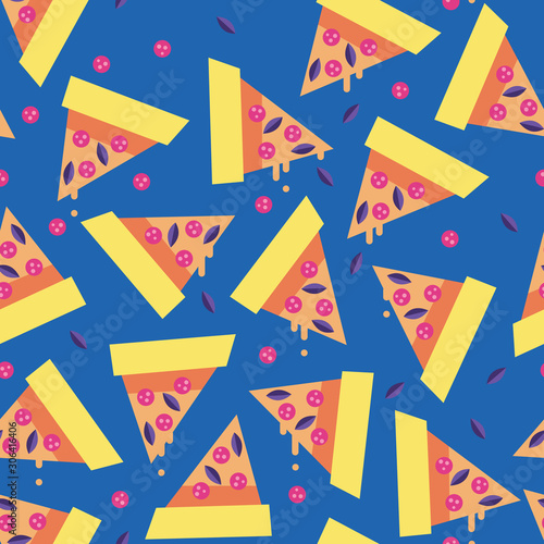 Pizza with pepperoni Dark Blue Seamless Pattern