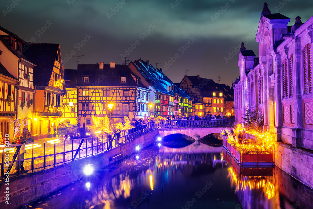Old town of Colmar, Alsace, France, illuminated for Christmas celebrations