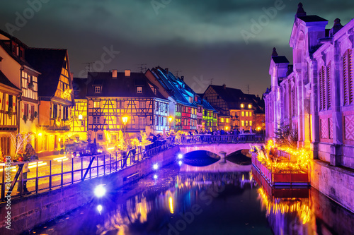 Old town of Colmar, Alsace, France, illuminated for Christmas celebrations