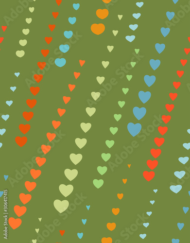Seamless pattern of heart arrow strokes. Abstract texture. Heart rain, heart arrows, eyewater loving cardiac theme. Spring bright colored background. Vector. 8 EPS