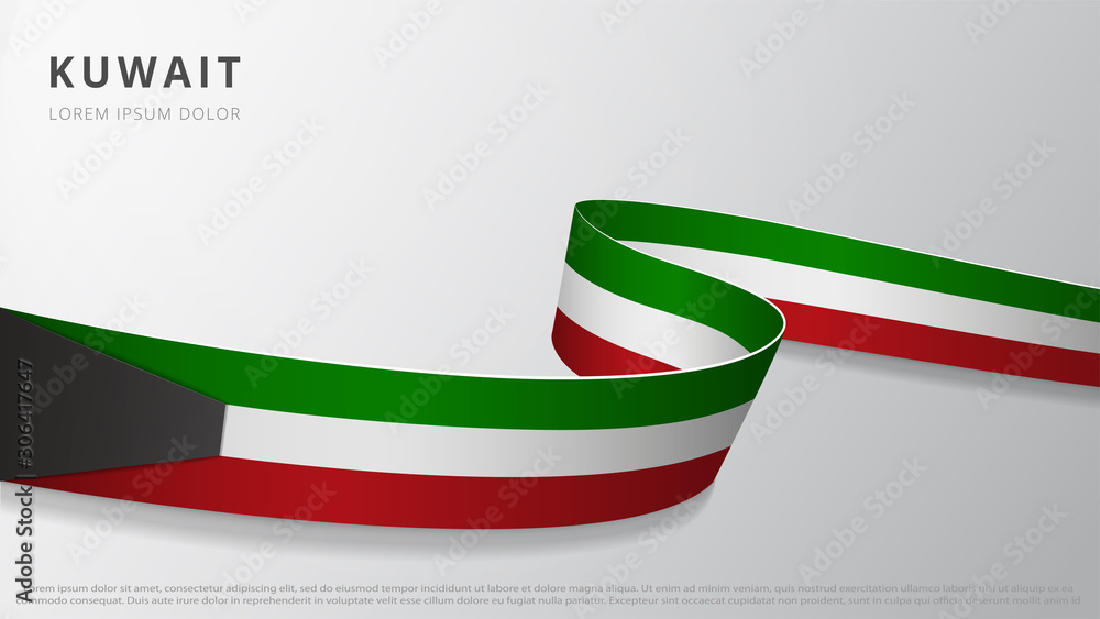 Flag of Kuwait. Realistic wavy ribbon with kuwaiti flag colors. Graphic