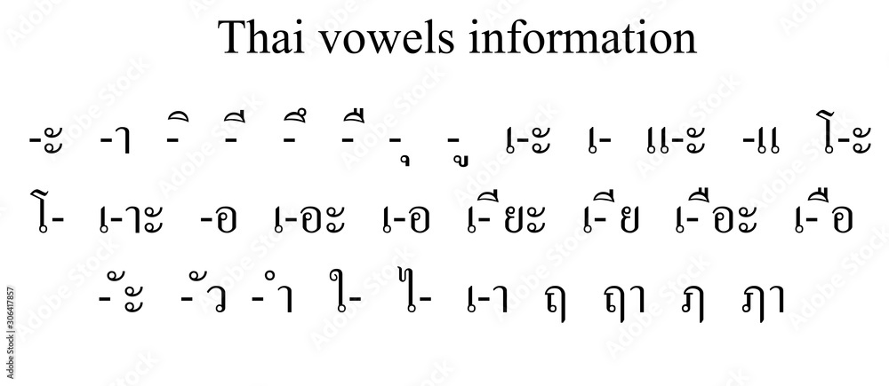 All 32 Thai vowels are written in a standard format Basic RGB ...