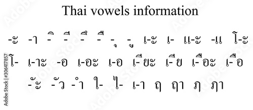 All 32 Thai vowels are written in a standard format Basic RGB