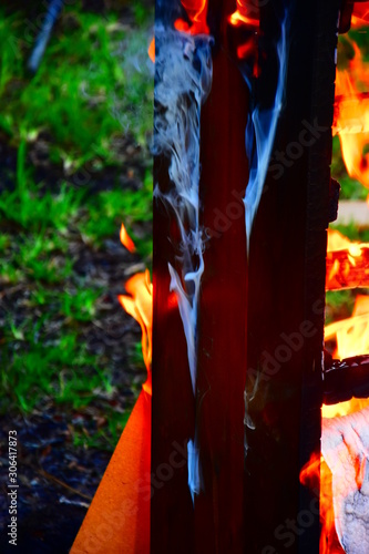 Flames of a burning log