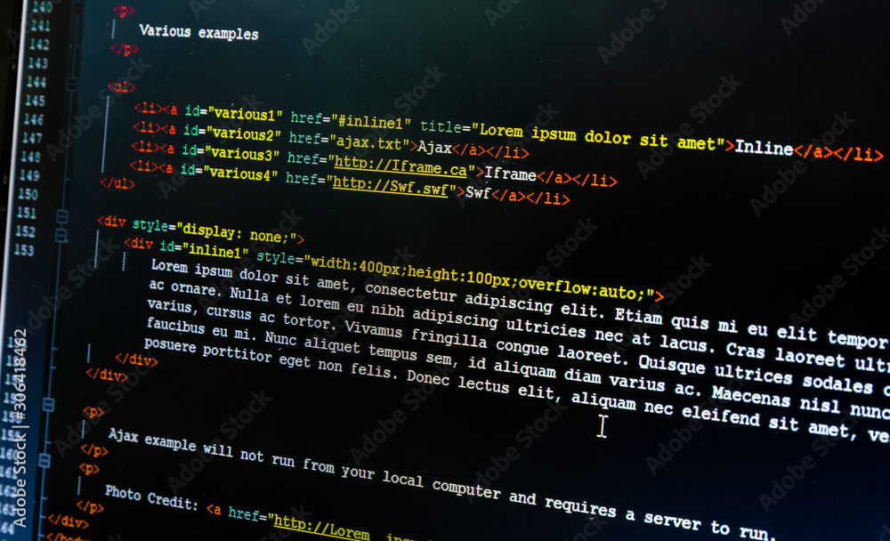 A close-up of a source code (HTML) fragment of a web page that the ...