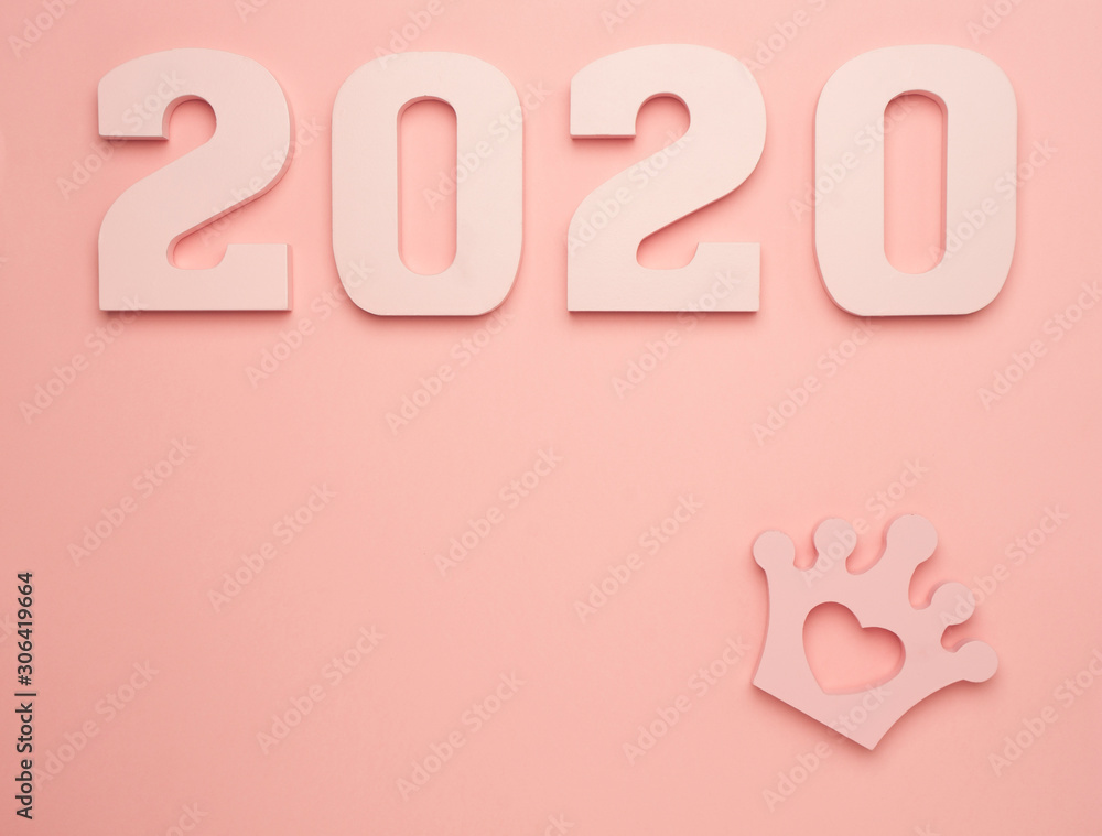 Creative inspiration concepts 2020 with text number and crown on the color background.Business resolution, action plan ideas.Pink color pale shades. Creative inspiration concepts 2020 with text number and crown on the color background.Business resolution, action plan ideas.Pink color pale shades.