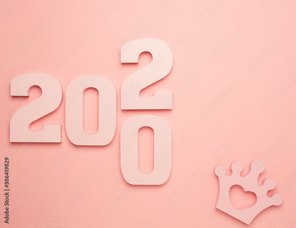 Creative inspiration concepts 2020 with text number and crown on the color background.Business resolution, action plan ideas.Pink color pale shades. Creative inspiration concepts 2020 with text number and crown on the color background.Business resolution, action plan ideas.Pink color pale shades.